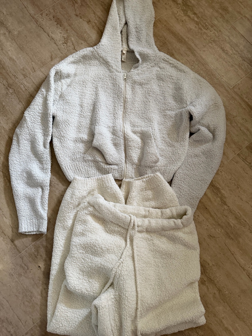 Skims Cozy Women's Cream Sherpa Zip Hoodie/Pant Set